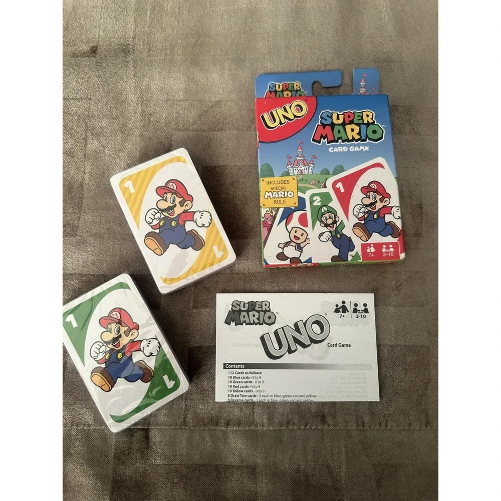 UNO Super Mario Card Game Mattel Nintendo 2016 Party Family Cards 112pcs 7+ 2-10